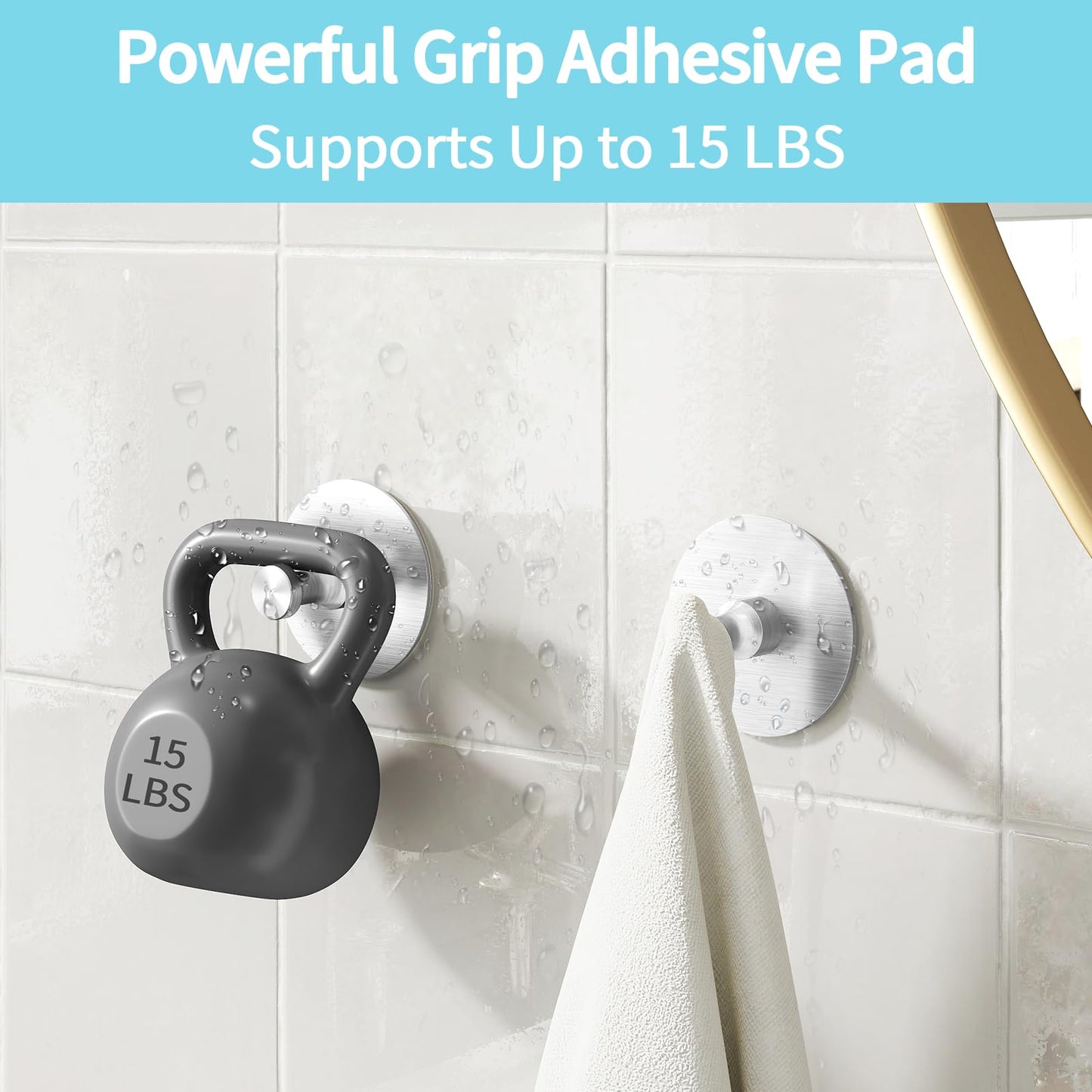 STWWO Adhesive Hooks for Walls No Damage 4 PCS, Heavy Duty Aluminum Strong Adhesive Towel Hooks for Bathrooms for Inside Shower for Hanging Loofah, Clothes, Robes