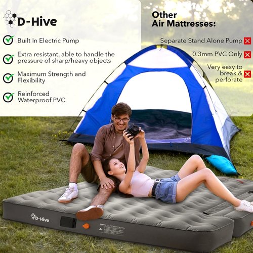 D-Hive Unbeatable Durability 6-6.5" Truck Bed Air Mattress, Durable Extra Thick 300D Oxford Fabric, Quick Easy Set-Up w/Electric Pump,Truck Camping Mattress Compatible with F150, Ram, Tundra