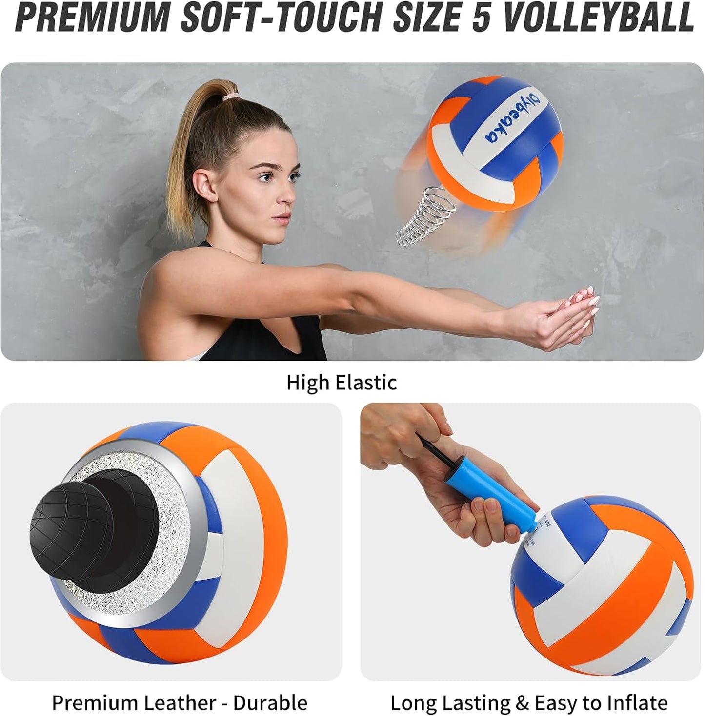 Skiennix Portable Outdoor Volleyball Net Set - Heavy Duty Poles, Durable Net & PU Volleyball | 32ft Blue