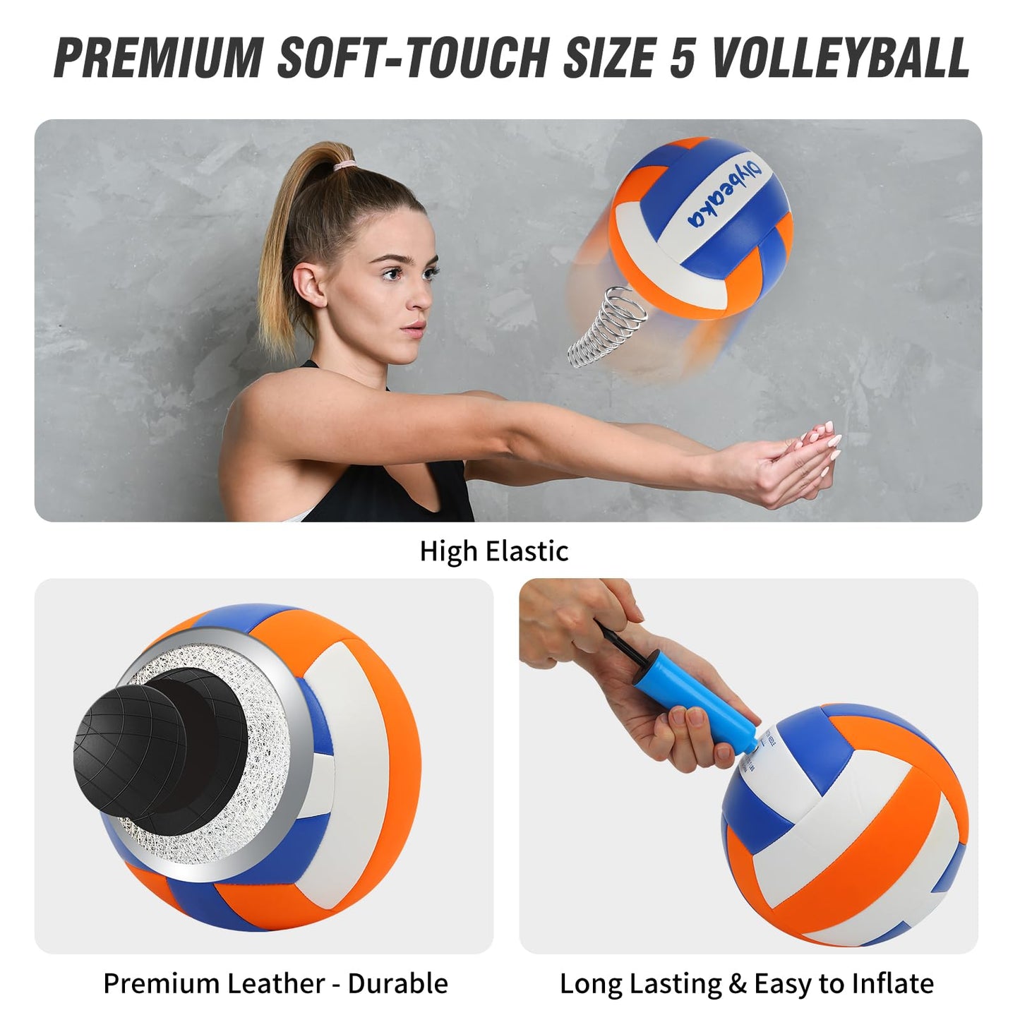 Outdoor Portable Volleyball Net Set for Backyard Beach with Adjustable Heavy Duty Poles, Durable Net, PU Volleyball & Pump, Carry Bag (Dark Blue and Light Blue, 32ft)
