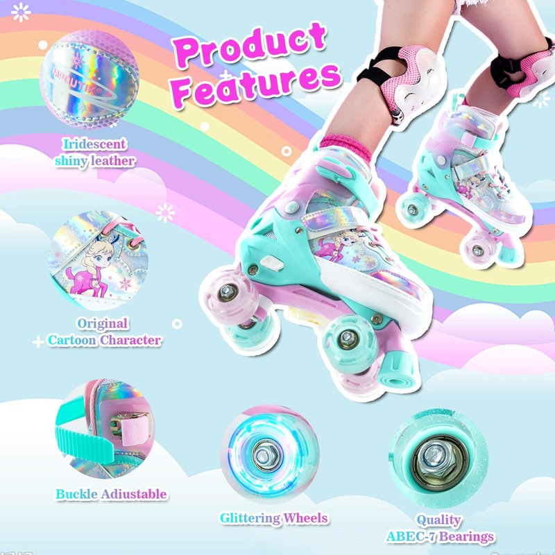 Boys Girls Adjustable Roller Skates Wheels Luminous Light Up Roller Skate for Kids Children Teens (Pink, Medium)