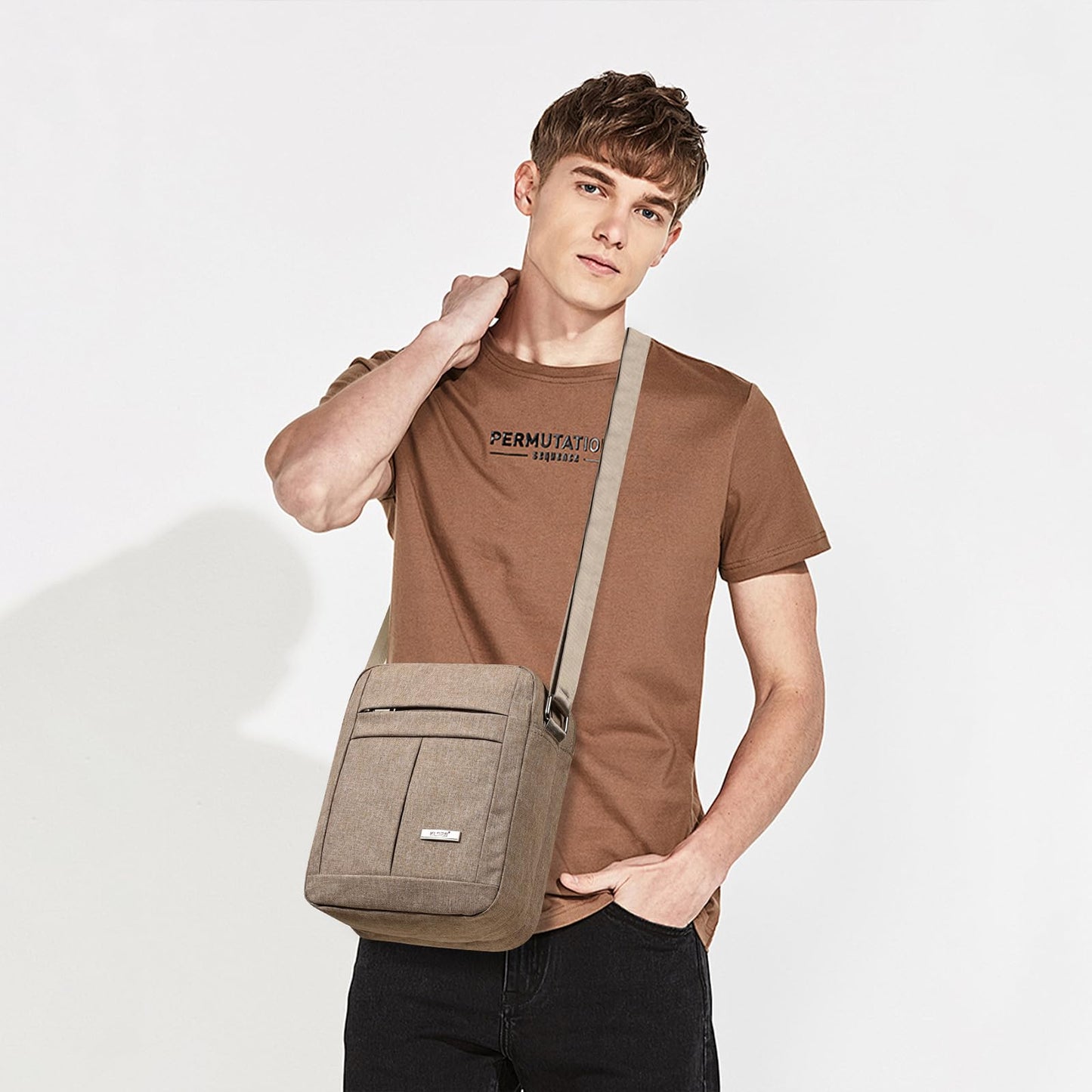 KL928 Men's Messenger Bag - Crossbody Shoulder Bags Travel Bag Man Purse Casual Sling Pack for Work Business (Khaki)