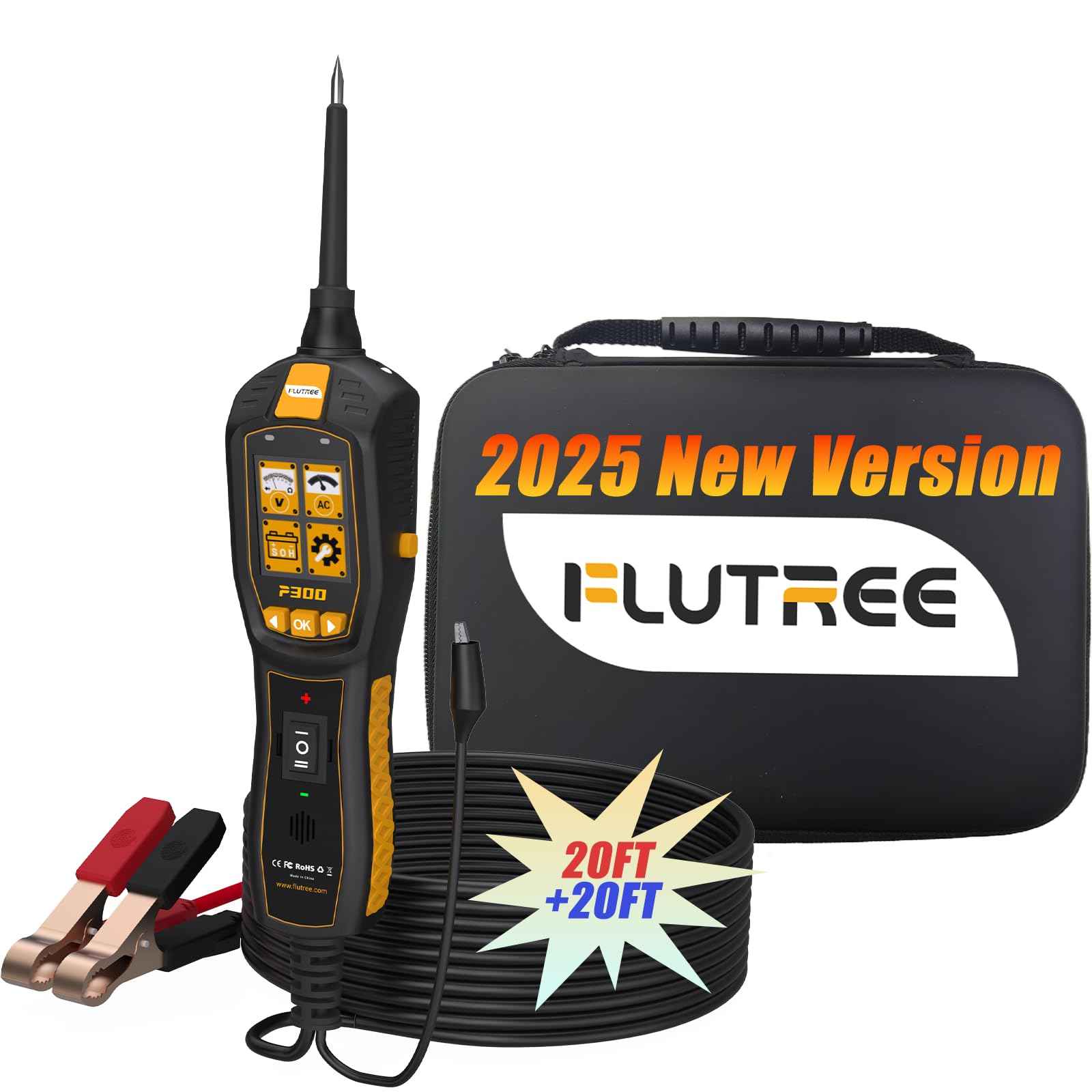 Flutree 2-in-1 Power Probe Circuit Breaker Finder and Battery Tester, 6-30V AC/DC Voltage, Fuel Injector, Relay, Fuse Tester, Component Activating, 40FT Freedom, 2025 Updated