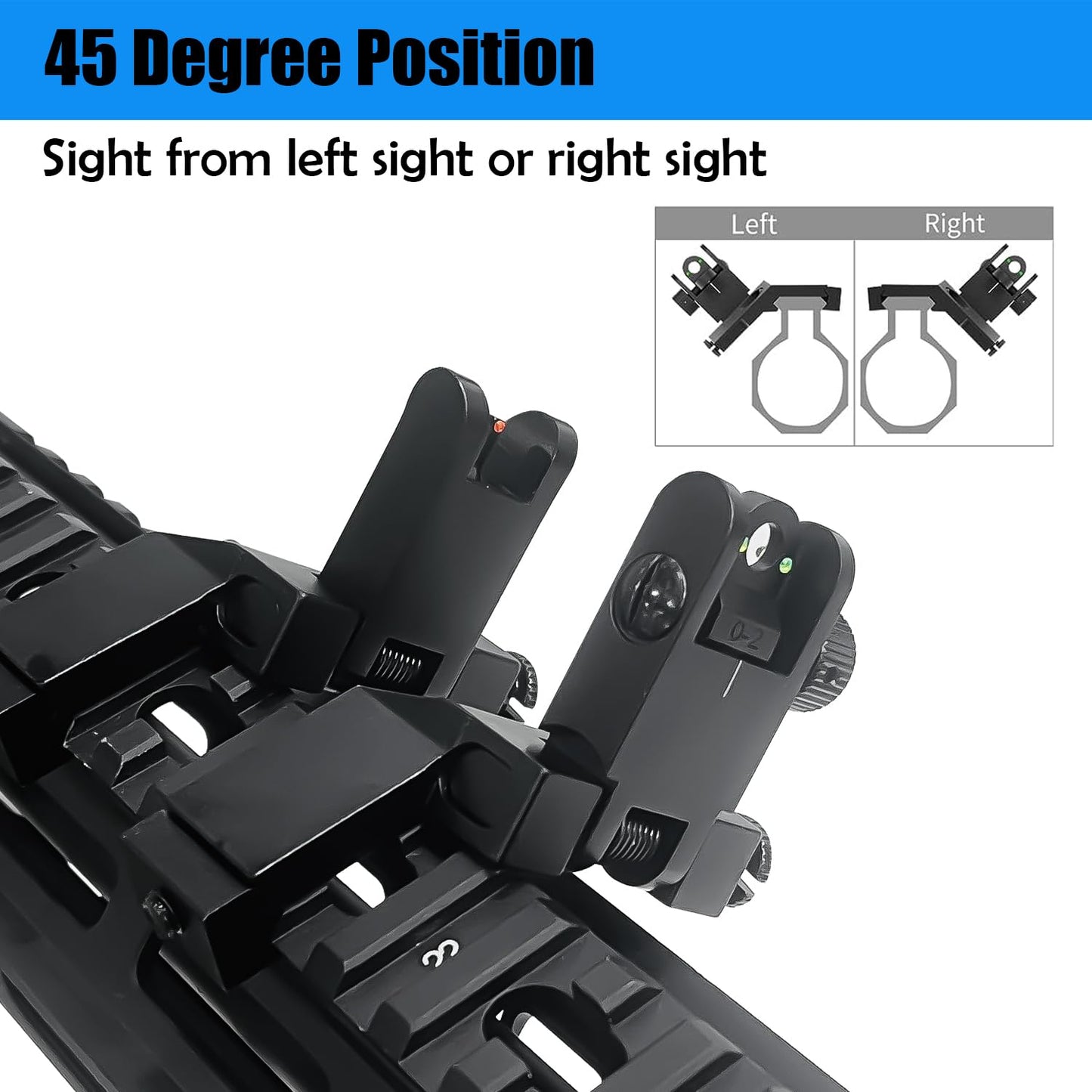 Socpuro 45 Degree Offset Fiber Optic Iron Sights, Flip Up Front and Rear Sight Backup Sight with Green Red Fiber Optics Dots