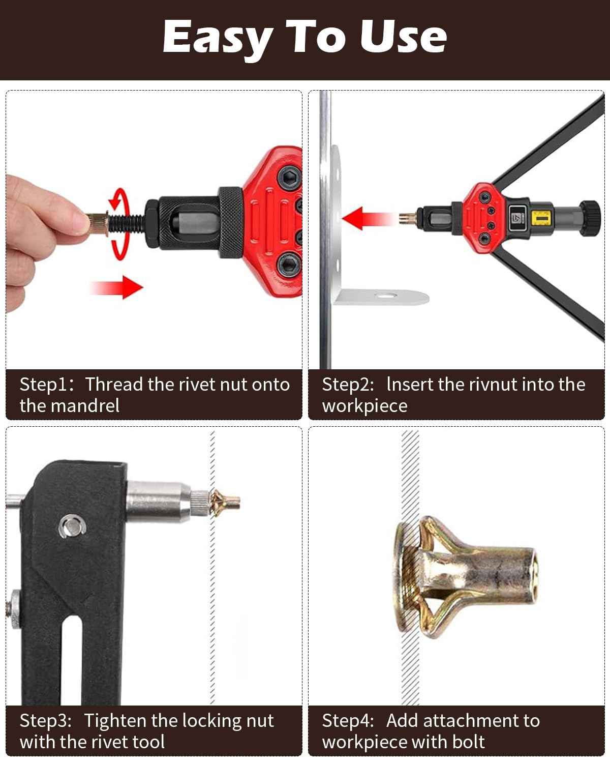 AOKLIT 50 Pcs Multi Grip Rivet Nut Kit, 1/4-20 Rivet Nuts Carbon Steel Pre-Bulbed Shank Color-Zinc-Plated Flat Head Threaded Insert Nut