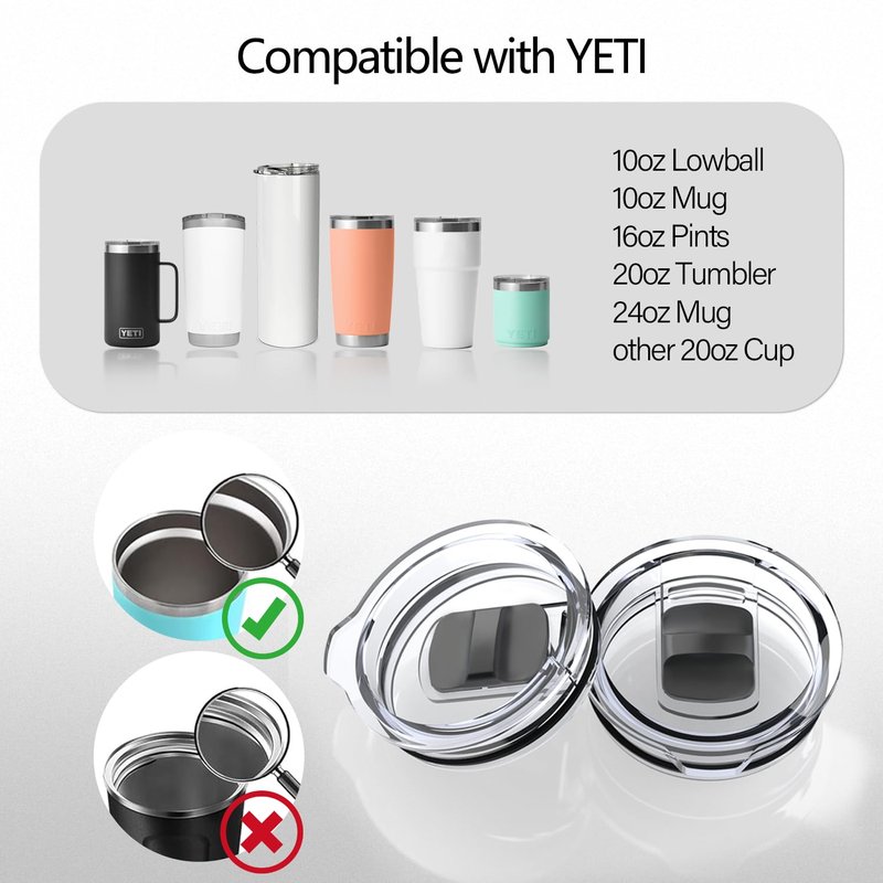 20 oz Tumbler Lids for Yeti, Replacement Lids for Yeti 20oz Tumbler,10/24 oz Mug and 10 oz Lowball, 2 Pack Travel Spill Proof Cup Lids with Magnetic Slider Switch, BPA Free