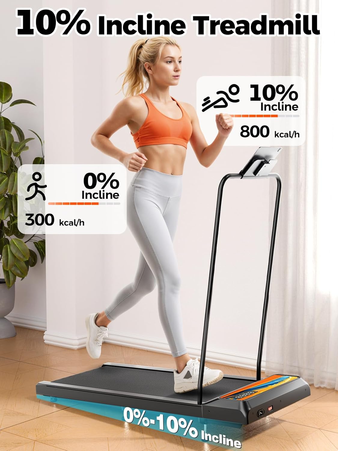 Skiennix Walking Pad Treadmill - 10% Incline for Enhanced Home Workouts