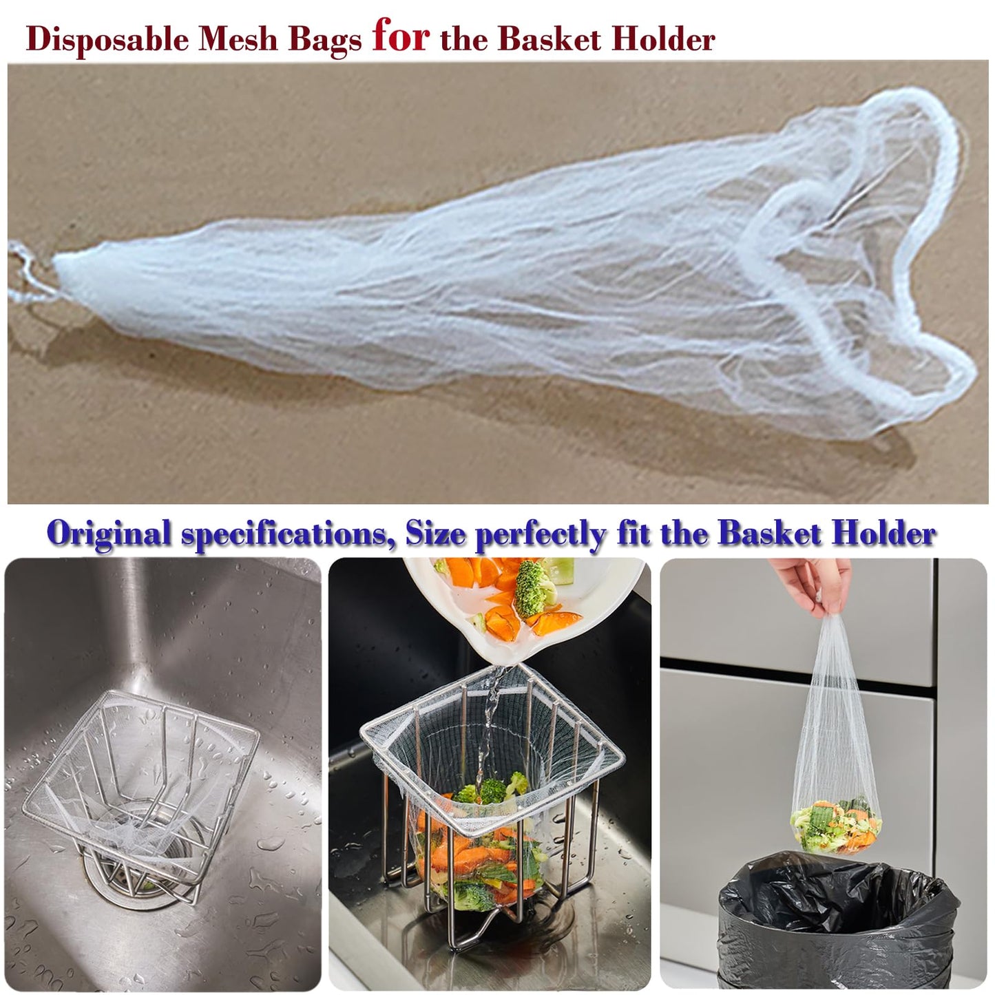 100 Sink Strainer Net Bags for Sink Basket Holder, Mesh Sink Strainer Bags for Kitchen Sink Food Catcher, Sink Trash Catcher Bags for Garbage Leftovers etc.