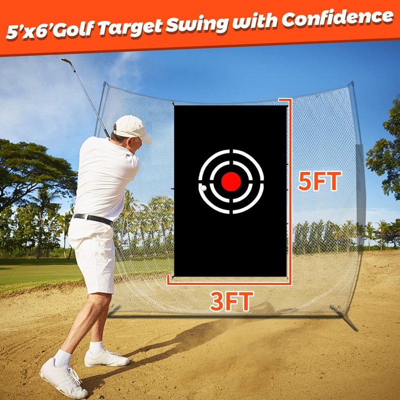 Gulfmore Golf Target Cloth - 5x3FT Durable Net Target with Hitting Range for Accuracy Practice - Portable for Home & Backyard Golf Training Players