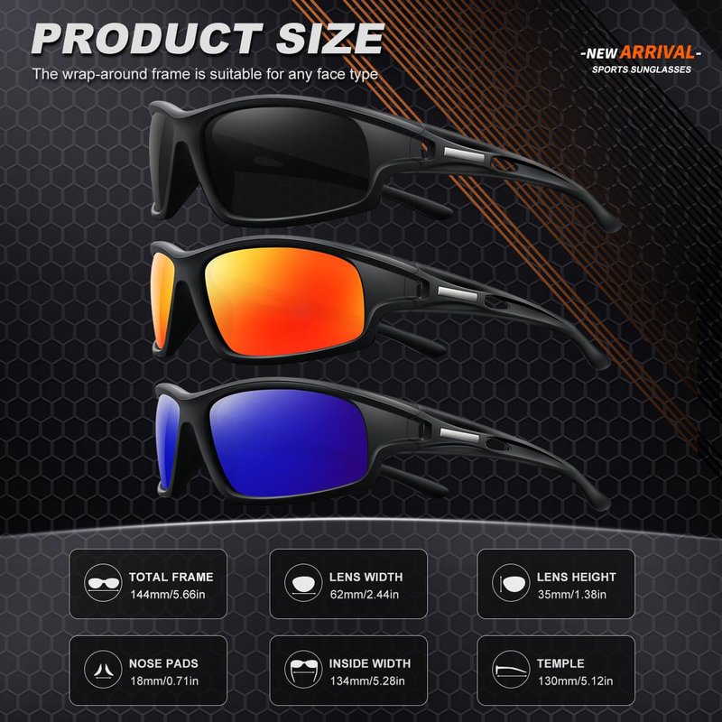 AWGSEE 3PACK Polarized Sports Sunglasses for Men Driving Golf Fishing Running Sun Glasses UV400 Protection