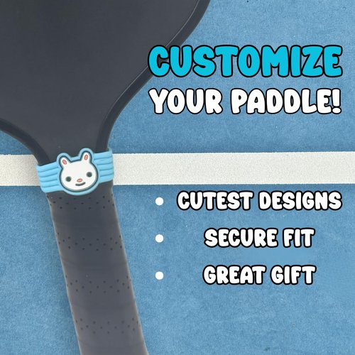Pickleball Paddle Grip Band – Fun Bunny & Dog Design – Anti-Slip Silicone Ring for Handle Grip, Personalize & Identify Your Paddle – Cute Pickleball Accessory for Men & Women (Bunny)