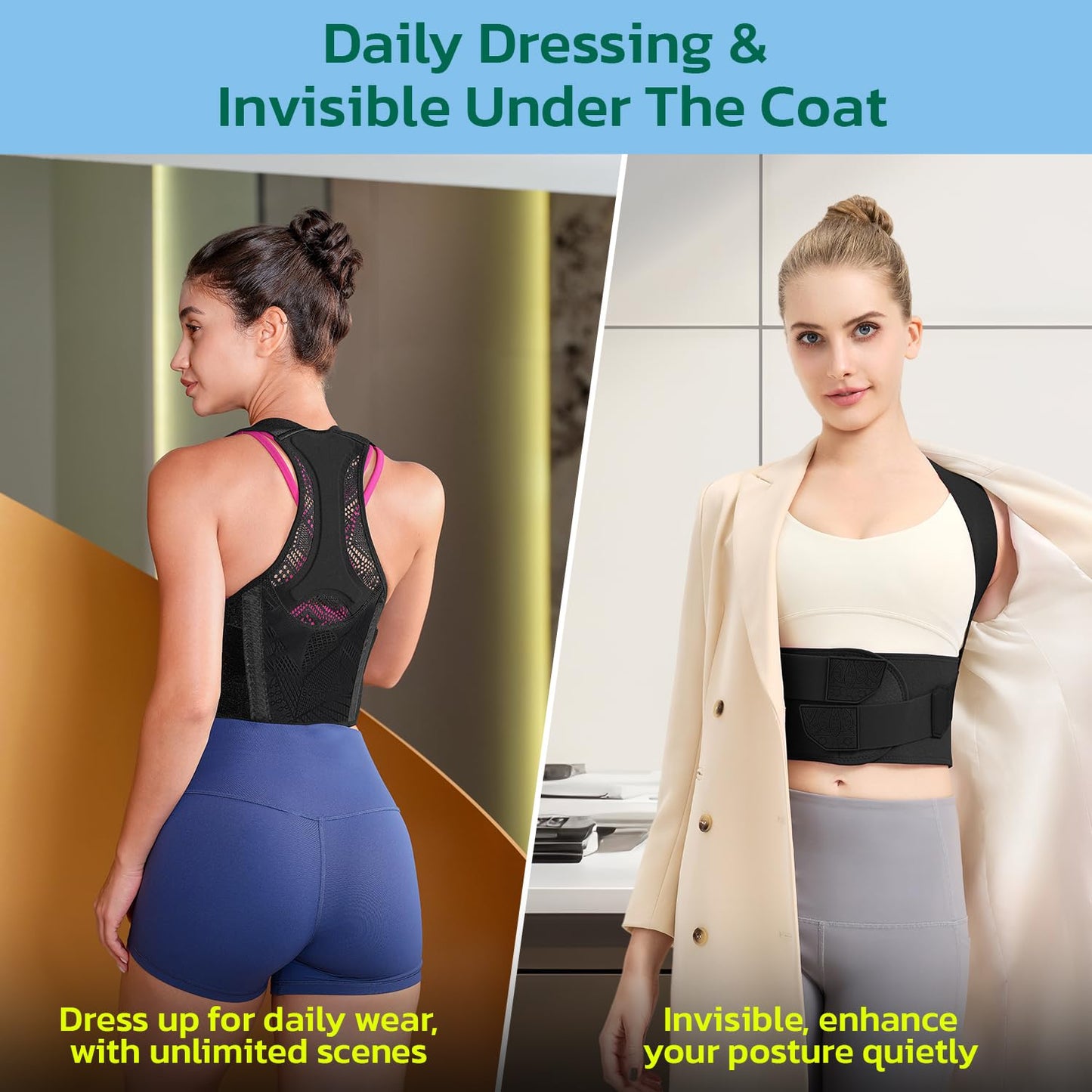 aoFIT Posture Corrector for Women - Lightweight and Breathable Back Brace for Pain Relief, Rounded Shoulders and Hunchback, Compact & Portable with Fashionable Design, Invisible Under Clothes Black M