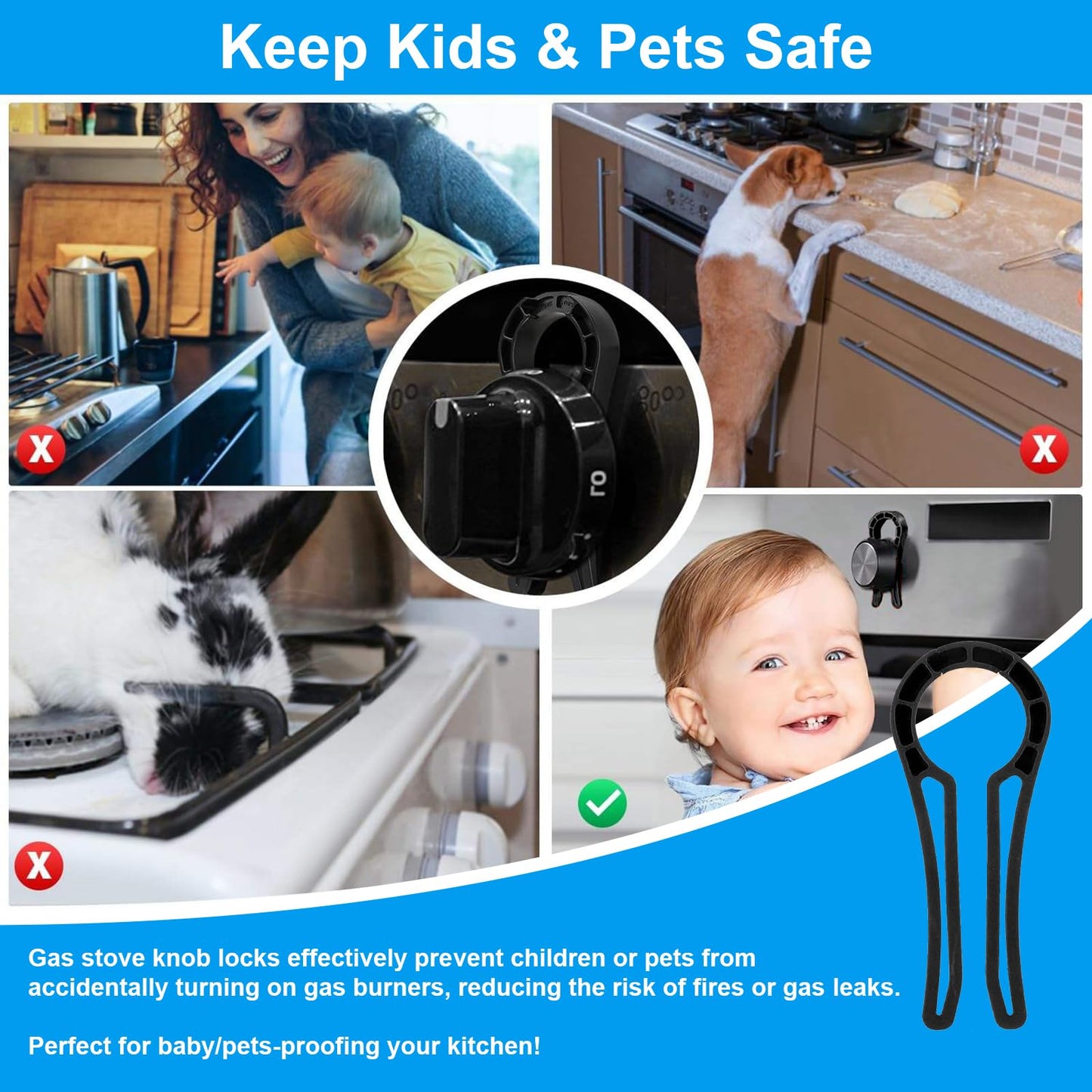 Gas Stove Knob Lock for Kids & Pets Safety,Gas Knob Lock to Effectively Prevent Accidental Touch,Easy to Install,Reusable PP Material,Fits Most Kitchen Sizes（BLACK,6PACK）