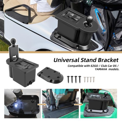 Roykaw Golf Cart Ball Washer with Club Head Cleaner, Golf Ball Cleaner Universal Compatible with EZGO, Club Car, Yamaha, Advanced EV, w/Upgrade Precedent Base Bracket