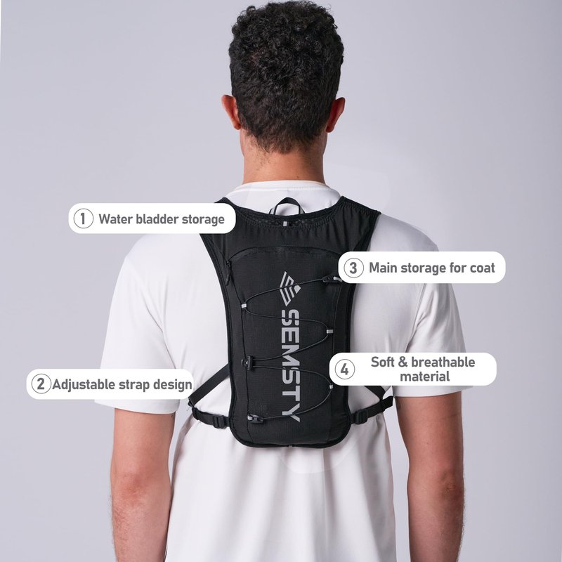 SEMSTY Running Vest for Women Men, 5L Hydration Vest with Dual 500ml Soft Flask, Lightweight Water Backpack, Adjustable Chest Straps Hydration Backpack for Running Cycling Hiking