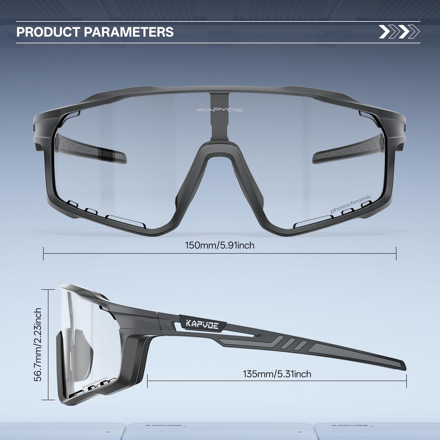 KAPVOE Photochromic Cycling Glasses for Men Women Sports Sunglasses Frame Discoloration HD Bike Glasses K76