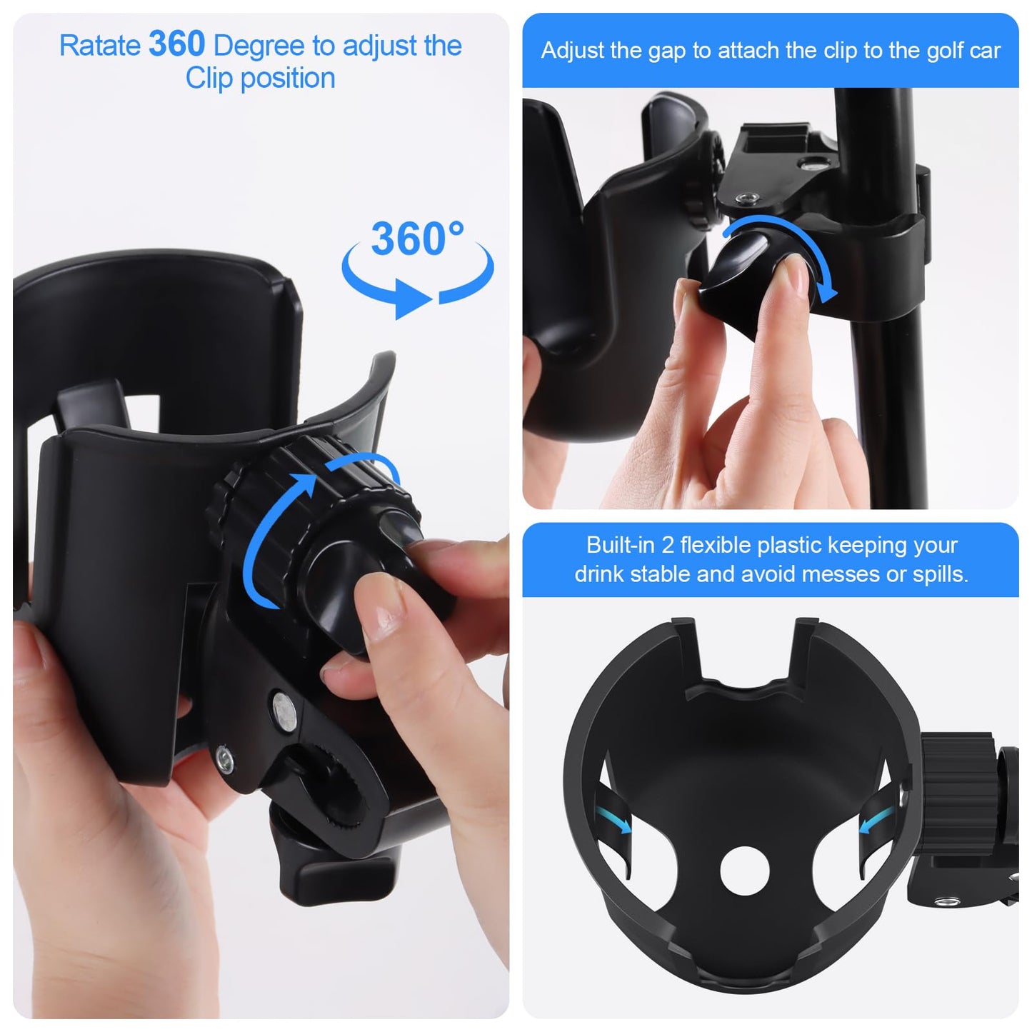 Snyeest Golf Cart Cup Holder with Phone Holder, 2-in-1 Adjustable Universal Cup Phone Holder Front and Rear Seat Armrest Kit Accessories Compatible for EZGO/Club Car/Yamaha & Most Golf Carts