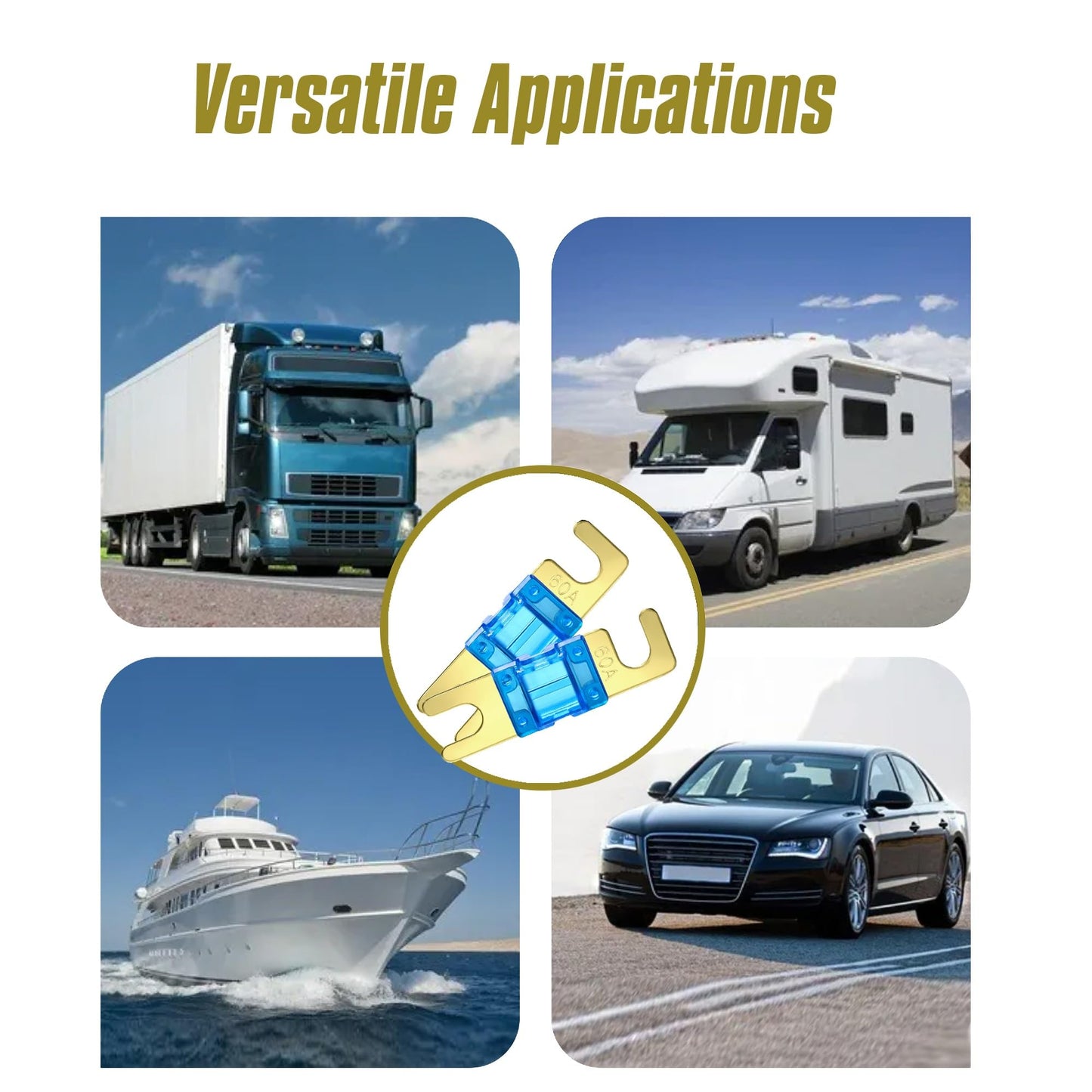 CrocSee 18 Pieces Mini ANL Fuse, Gold-Plated ANL Fuse Pack (20A, 30A, 40A, 50A, 60A, 80A, 100A, 125A, 150A) for Automotive Marine Audio Video System