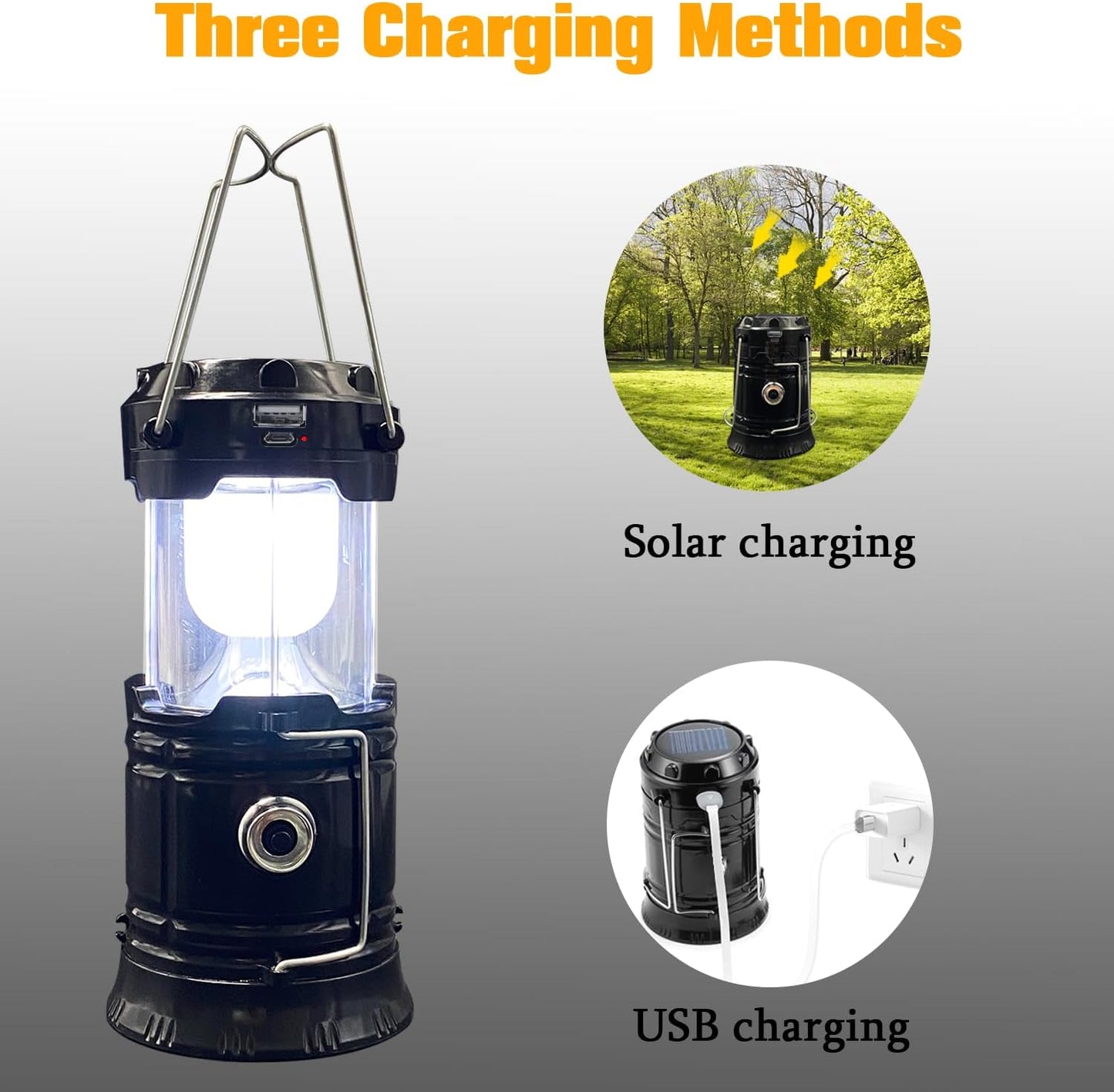 XTAUTO Collapsible Camping Lantern - 2-Pack Solar USB Rechargeable LED Lights for Outdoor & Emergency Use