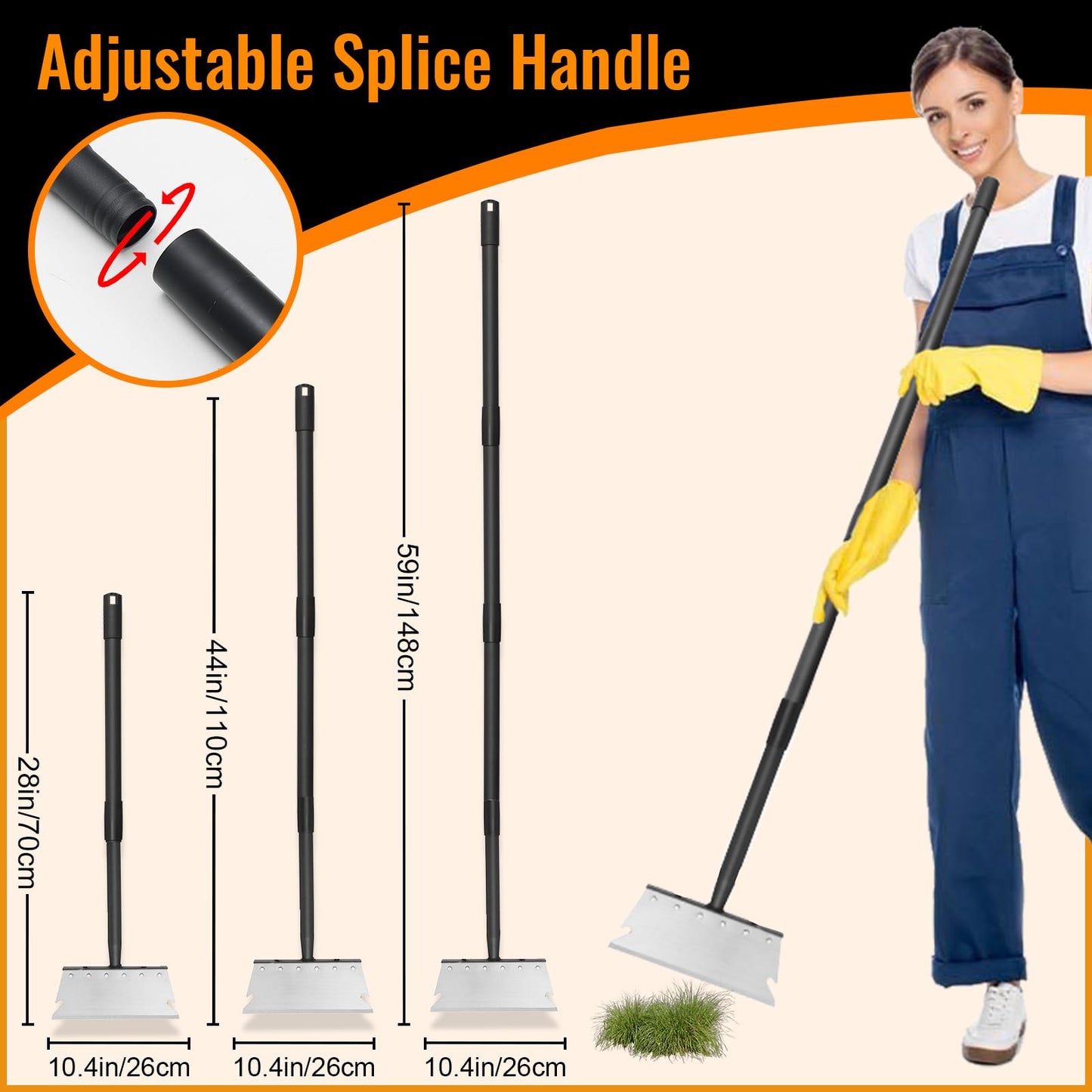 Garden Flat Shovel Scraper, Multifunctional Garden Cleaning Shovel with 59 Inch Long Handle, Heavy Duty Outdoor Floor Scraper for Weed Cleaning,Trenching,Edging and Removing Snow,Ice,Weeds,Dirty,Moss