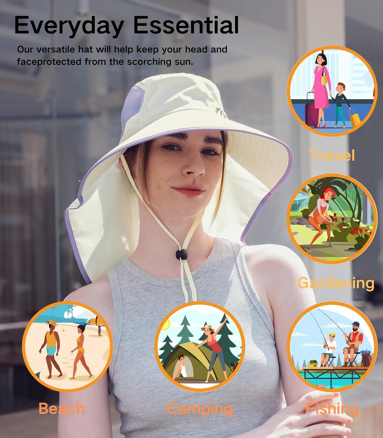 Skiennix UV Sun Protection Hat - Foldable Wide Brim Fishing Hat with Neck Flap & Ponytail Hole