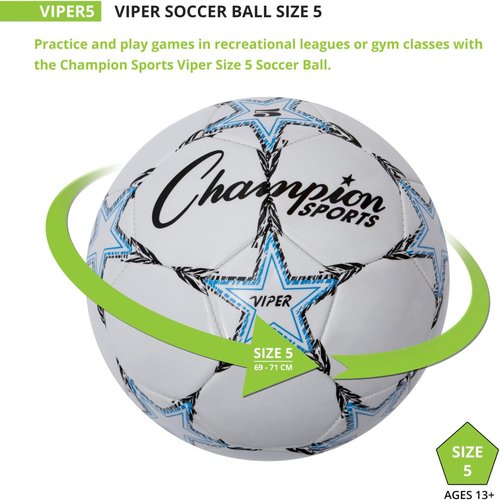 Champion Sports Viper Soccer Ball - Soft-Touch TPU Training Ball for Indoor/Outdoor Play | Sizes 3, 4, 5