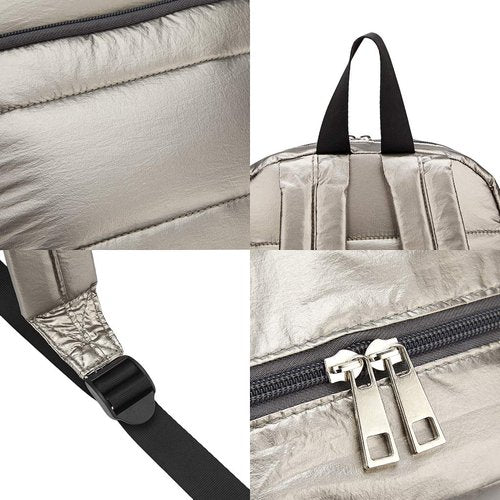GBLQ PLUS Metallic Backpack 15 Inch, Super Lightweight Ultra Soft Nylon Shiny Fabric Casual Daypack, Metallic Blue Puffer