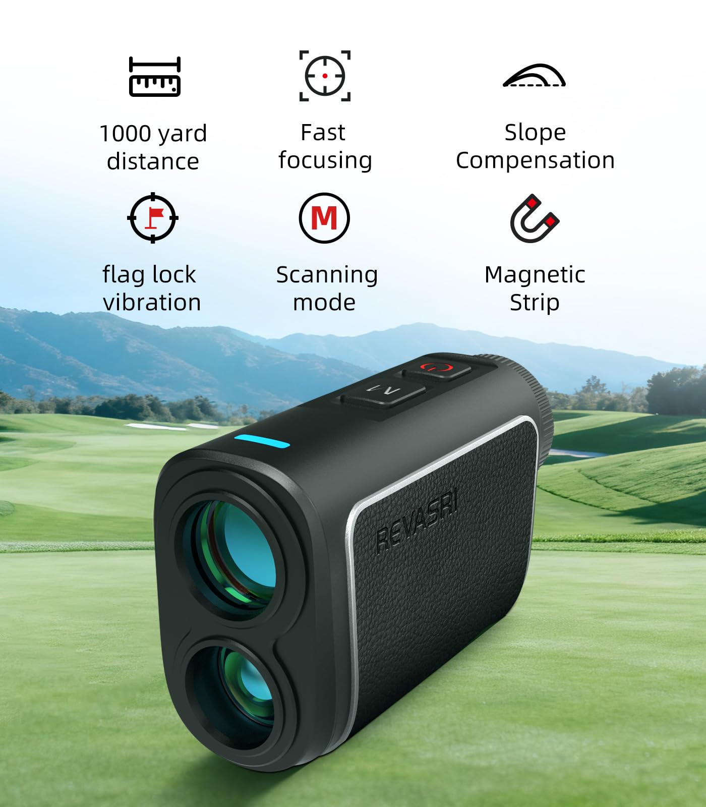 REVASRI Range Finder Golf Rangefinder with Slope, 1000 Yards Golf Range Finder with Magnetic, 6X Magnification, Flag Locking Vibration, Must Accessories for Golfer
