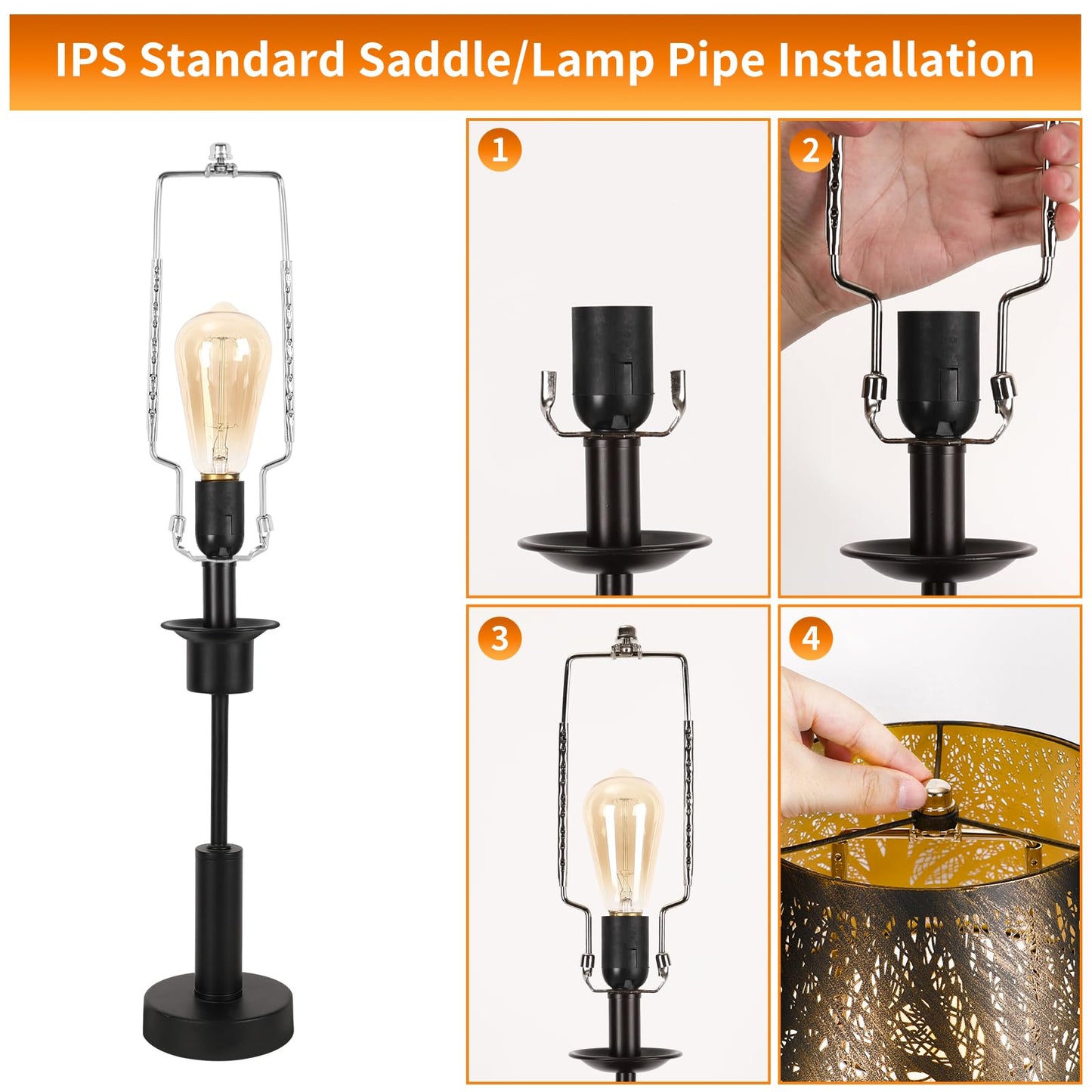 Lamp Harp Kit,Adjustable Lamp Shade Holder, harp and finial for lamp,Lamp Shade Holder Fits 8 9 10 11 12 inch Shades, with Lamp Rod and E14 E26 E27 Light Base UNO Fitter Adapter Converter Finial Set