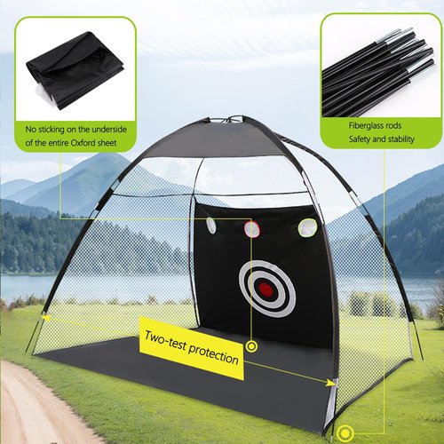 Golf Net, 10x7ft Golf Practice Net with Foldable Tri-Turf Mat, Hitting Chipping Swing Training for Backyard & Outdoor & Indoor with Ball, Tee, Target, Carry Bag, Gift for Men Dad Husband & Golfers