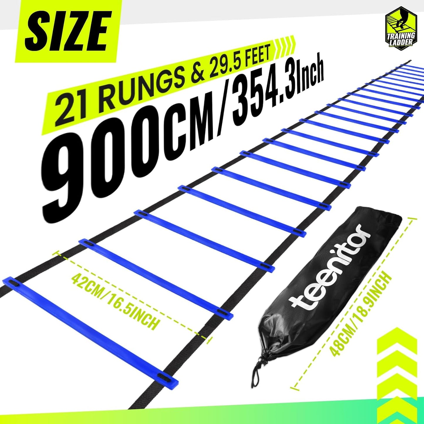 Teenitor Agility Ladder - Speed Training Equipment for Soccer & Football | 13 Rungs, 23 Feet with Carry Bag