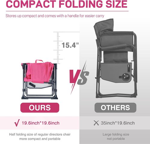 Ever Advanced Camping Directors' Chair - Portable Folding Design with Side Table & Pocket | Heavy Duty, Quick Dry, Pink, 400lbs Capacity
