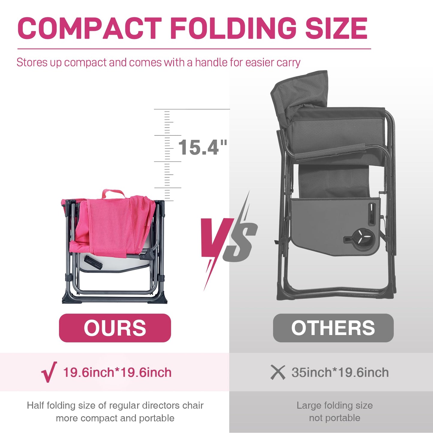 EVER ADVANCED Camping Directors' Chair with Side Table, Portable Folding with Compact Size, Breathable & Quick Dry Design Heavy Duty Lawn Chair with Pocket, 400lbs, Textilene Mesh, Pink