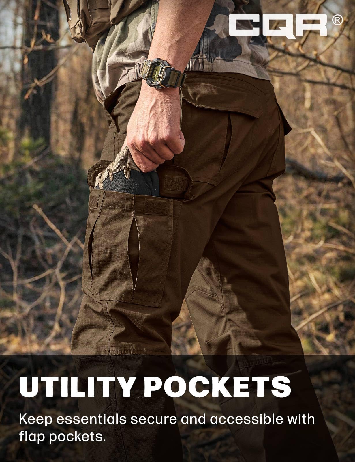 CQR Men's Tactical Pants, Water Resistant Ripstop Cargo Pants, Lightweight EDC Work Hiking Pants, Outdoor Apparel, Raider Tundra, 44W x 32L