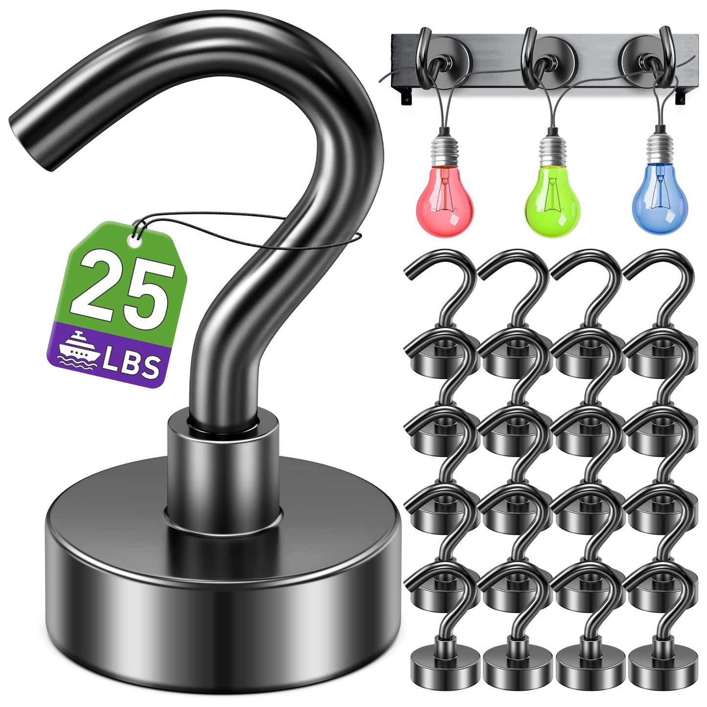 Mukfirm 20 Pack Magnetic Hooks for Halloween Lights Decor, Heavy Duty Magnetic Hook for Fridge, Magnetic with Hooks for Hanging, Cruise Magnets for Door, Magnetic Wall Hooks, Cruise Magnetic Hook