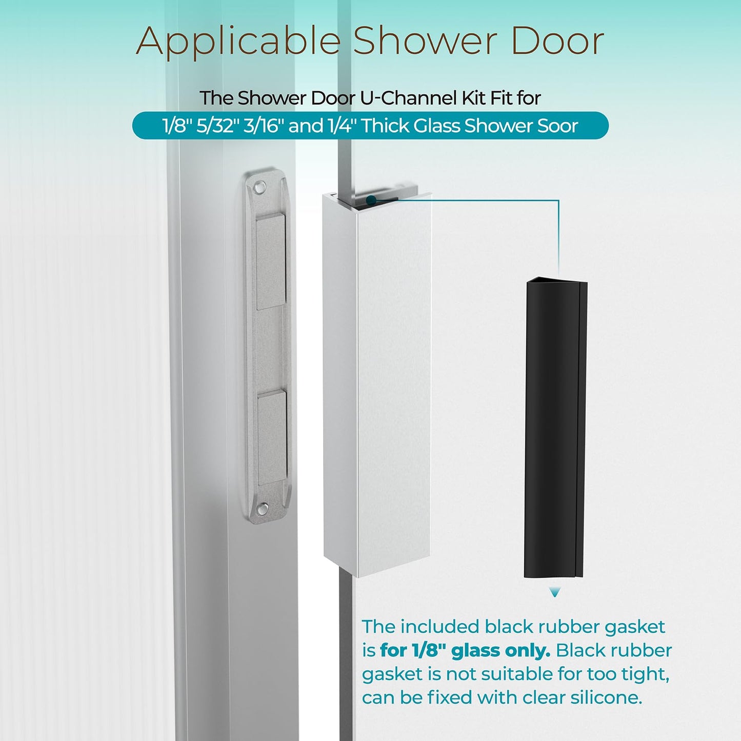 Shuisen 3" Shower Door Magnet, U-Channel Door Frame Magnet with Metal Strike for 1/8", 5/32", 3/16" and 1/4" Thick Swing Glass Shower Doors, Shower Strike Jamb, Shower Door Replacement Parts