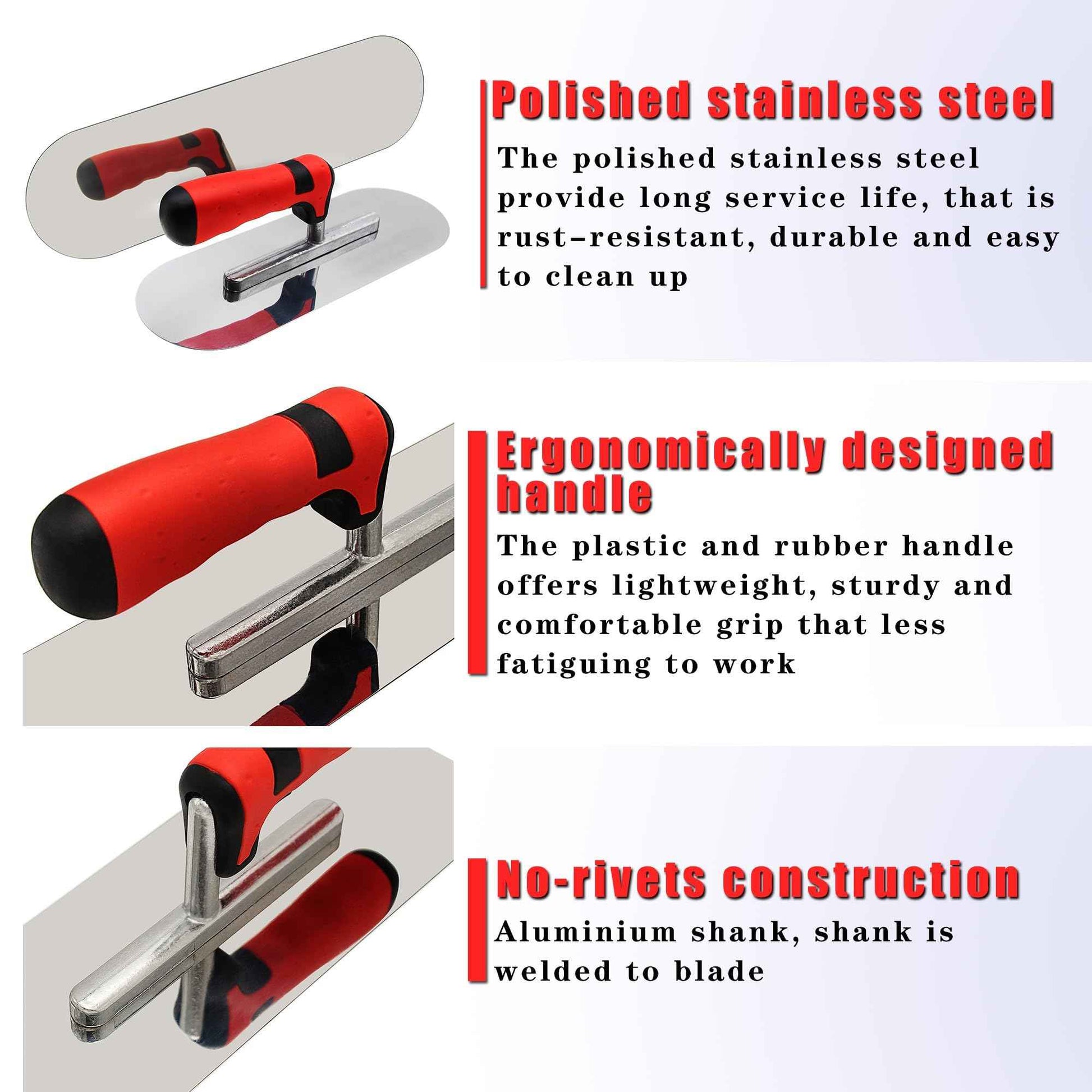 Concrete Tools Set Stainless Steel Pool Trowel (11" x 4") plus Concrete Edger (6" x 3", 1/2"R) and Groover (6" x 3", 1/2"W,1/2"D) Stucco Cement Finishing Masonry Construction Hand Kit