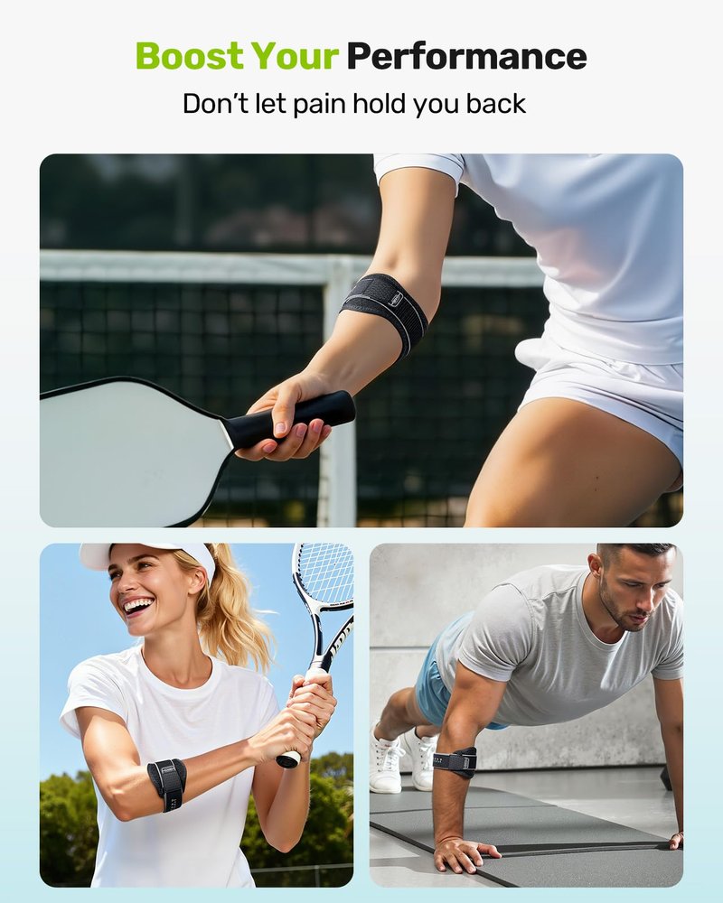 Rakiie Upgraded Tennis Elbow Brace for Men Women with 2 Silicone Pads, Adjustable Golfers & Tennis Elbow Strap for Tendonitis Pain Relief, Support for Sports, Fits Forearm 7.1''-14', Gray