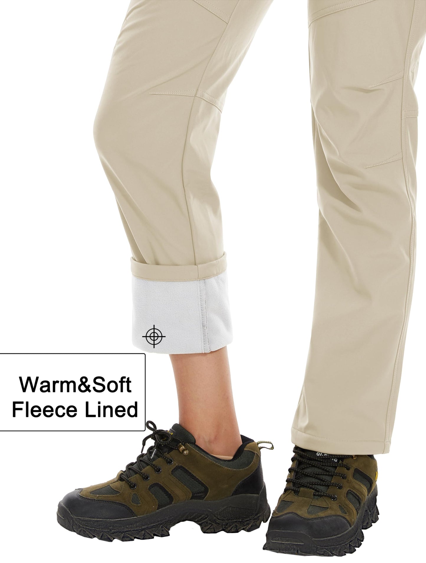 MAGCOMSEN Womens Ski Pants Waterproof Insulated Hiking Pants Cold Weather Thermal Warm Fleece Lined Winter Pant Beige L