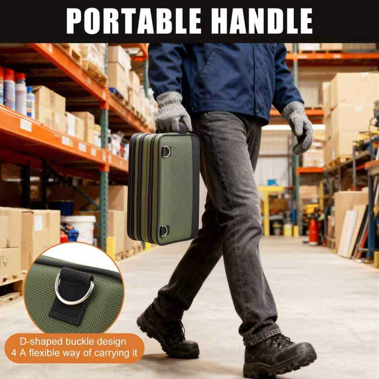 12-Inch Small Heavy Duty Tool Bag, 1680D Green Zippered Organizer with 3 Compartments & Multi-Pockets for Electricians, Mechanics, DIY, Grill & Camping Tools Storage, EDC Gear Utility Pouch