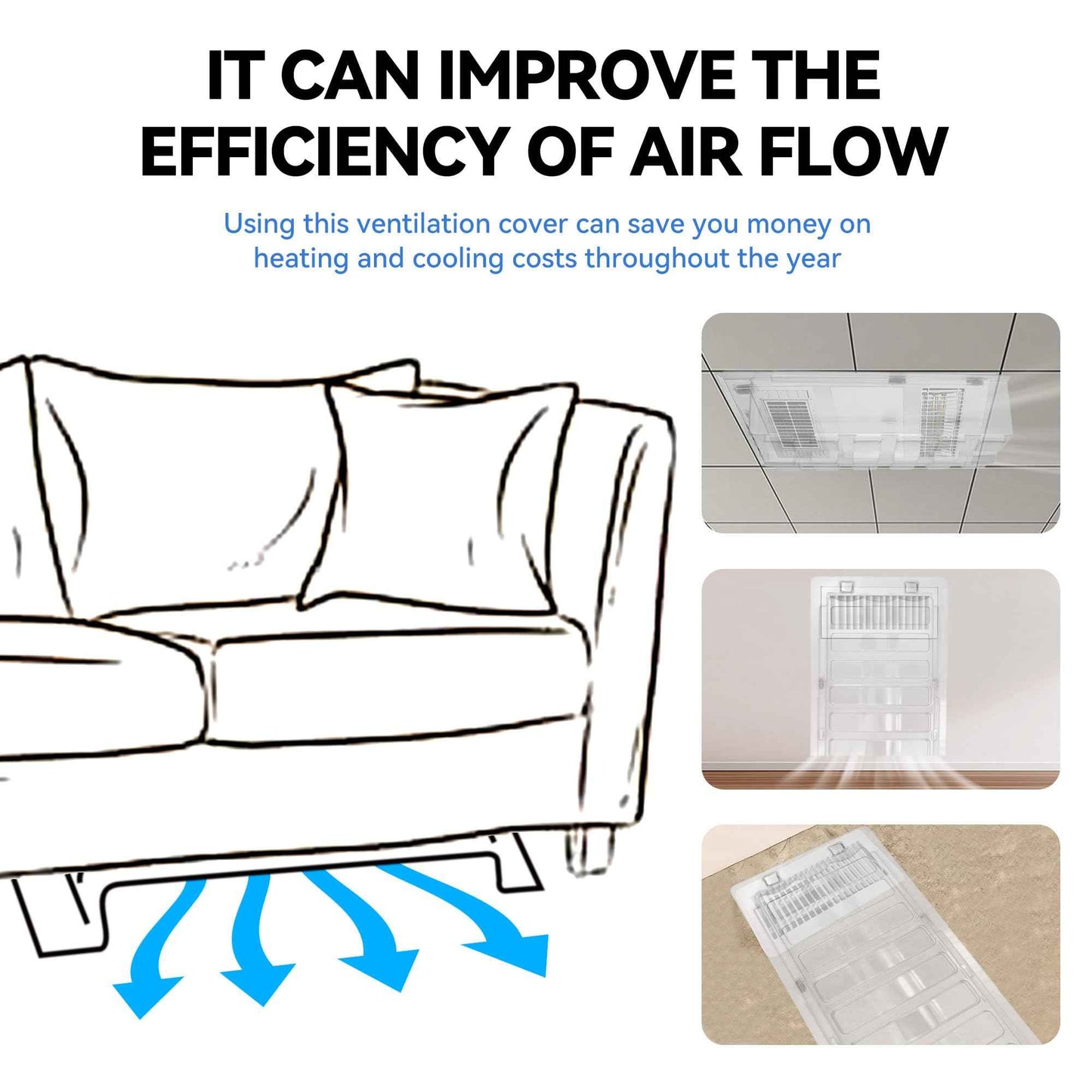 Sideways Magnetic Vent Extender for Under Furniture, Floor Resiter Vent Deflector Fits Vents 3" - 6" Wide (1PCS)