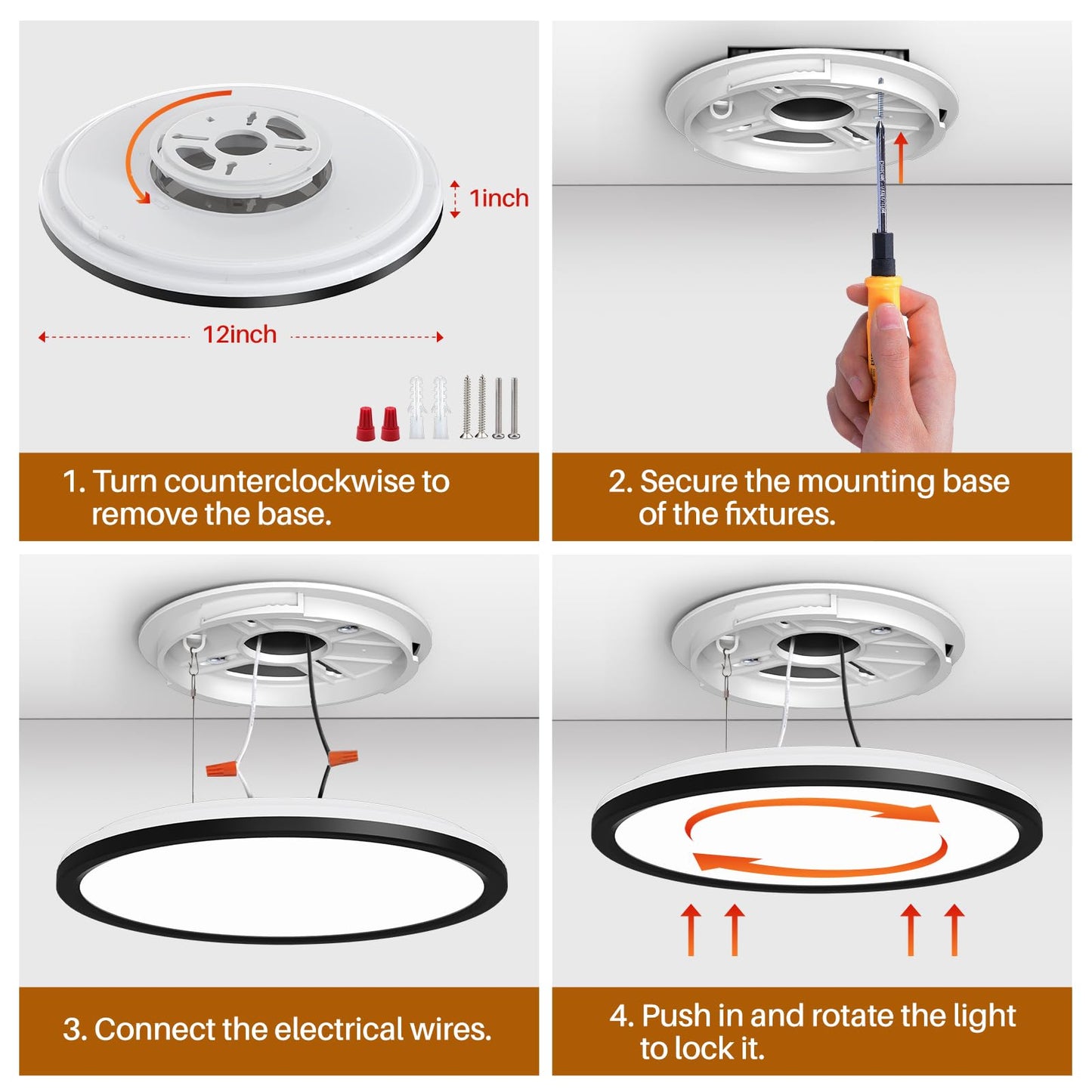AmazeFan 12Inch LED Flush Mount Ceiling Light with Remote Control, Dimmable Night Light 1800K 3000K/4000K/6500K 24W 2400lm Low Profile Ceiling Lamp for Bedroom LivingRoom Kitchen Hallway-Black