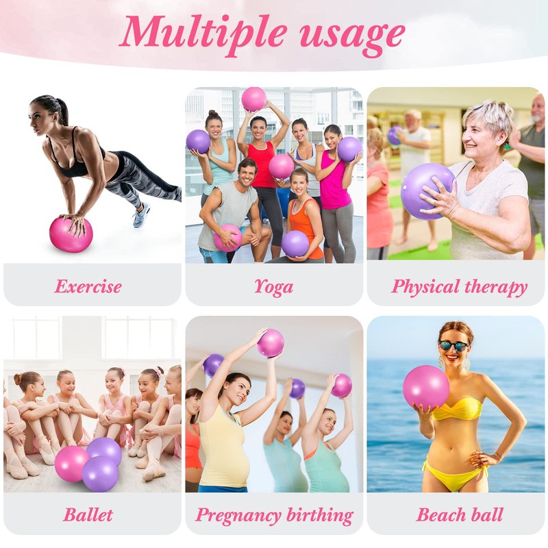 Aoriher 10 Pcs Small Exercise Pilates Ball Bulk 9 Inch Mini Yoga Balls Anti Burst and Slip for Stability Fitness Physical Therapy Stretching & Core Workout at Home Gym Office Class(Pink, Purple)