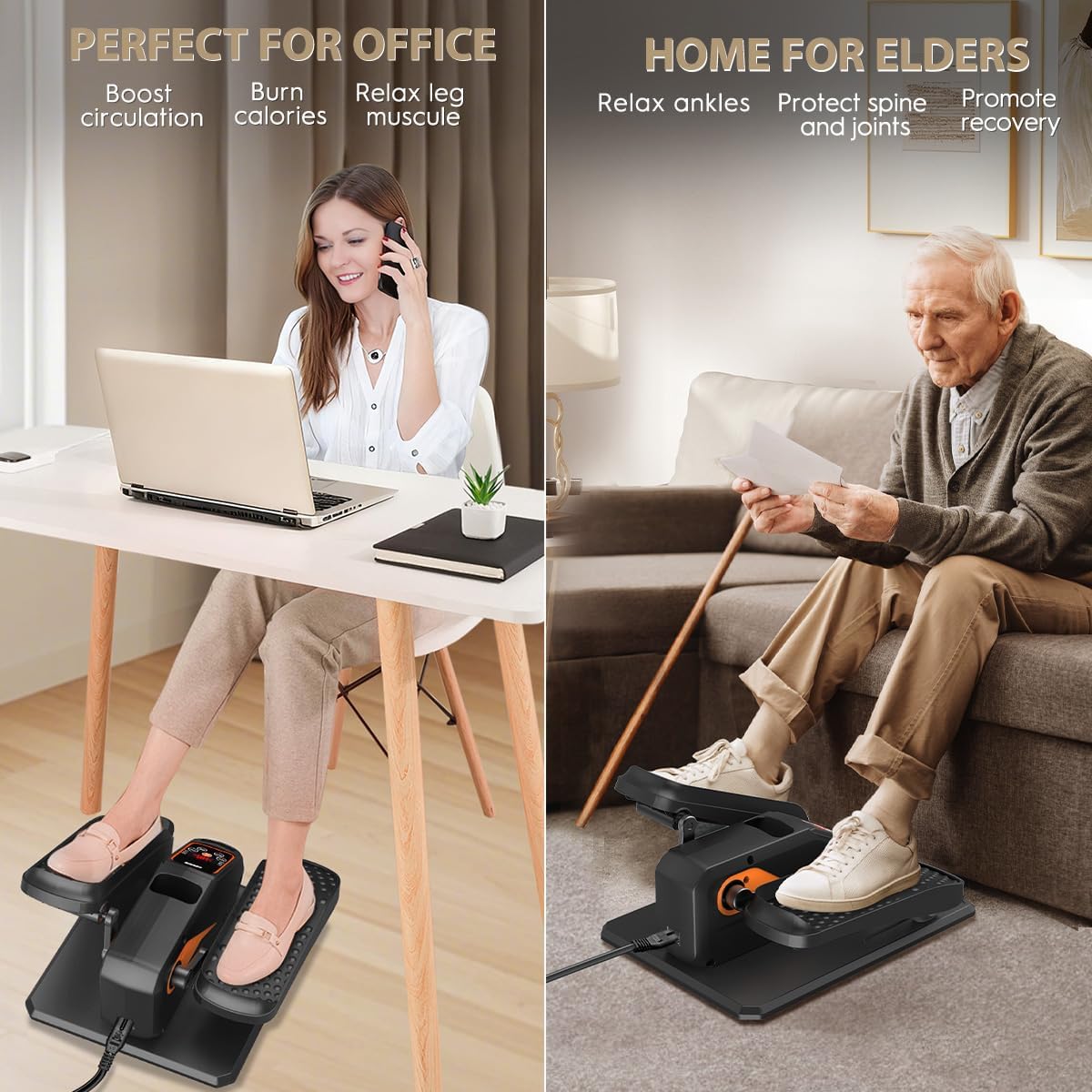 Skiennix Under Desk Elliptical Machine - Quiet Electric Pedal Exerciser with 15 Speeds & Remote Control