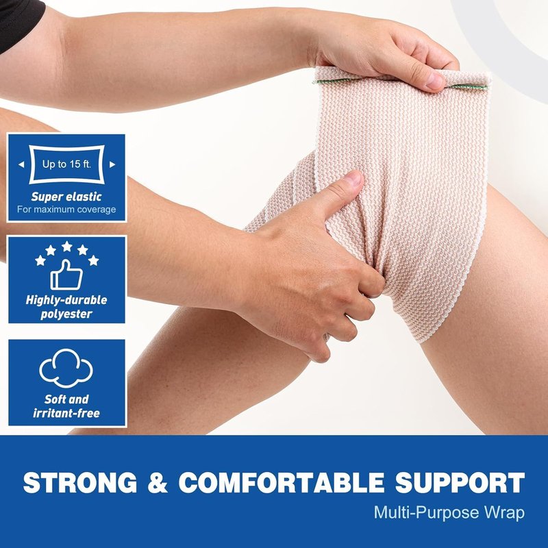 AZEN Premium 10 Pack Elastic Bandage Wrap 6 Inch, Compression Wrap Bandage for Legs, Lymphedema Wraps for Legs, Ankle, Knee, Tummy