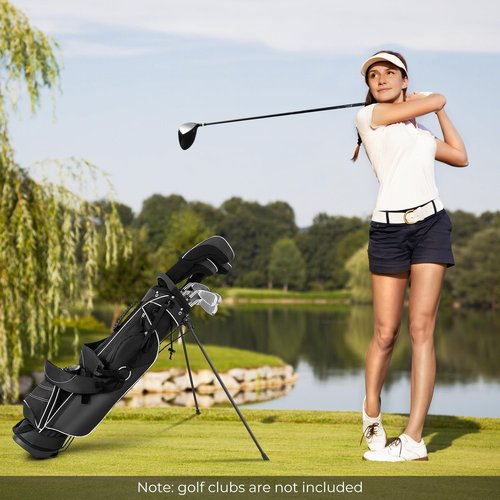 GYMAX Golf Stand Bag, 4 Way Divider Golf Bag with 4 Zippered Pockets, Cooler Bag, Rain Hood & Padded Shoulder Strap, Lightweight Portable Pitch n Putt Golf Clubs Bag for Men/Women (Black)