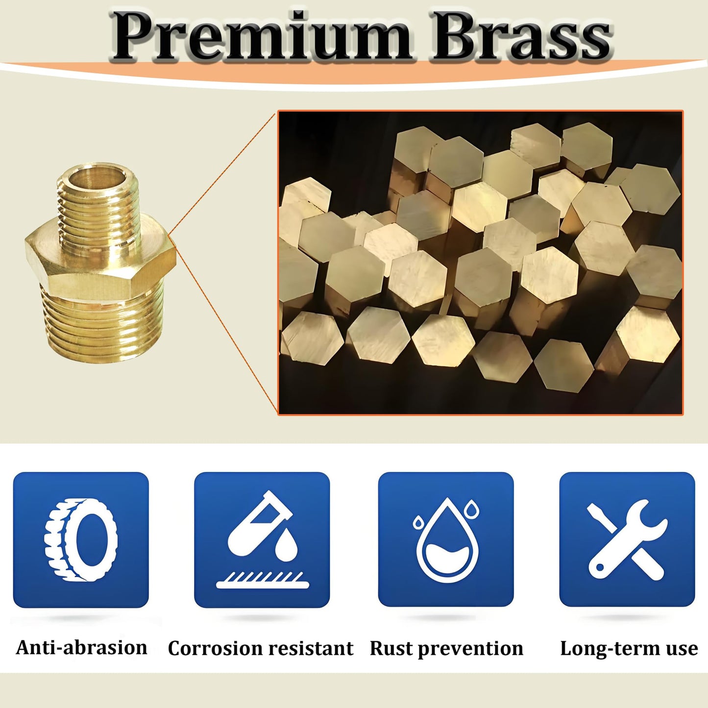 3/4" x 1/2" NPT Male Threaded Reducing Nipple Pipe Fitting Adapter, Brass 3/4 inch MNPT x 1/2 inch MNPT Hex Nipple Reducer, Heavy Duty Pipe Reducer Straight Connector