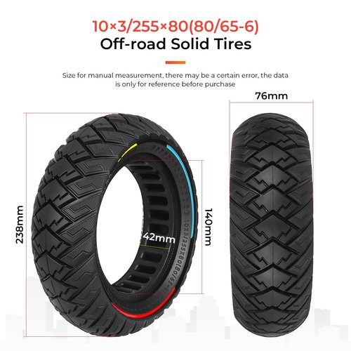 LUCK4U 10 x 3 Scooter Solid Tire 10 Inch Electric Scooter Wheels Replacement Accessories Suitable for Zero 10x Kaabo Wolf Warrior Mantis Scooter 80/65-6,255 * 80 tire color