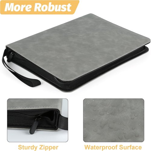 GERMUN 9 Pocket Card Binder - Premium Zip Trading Card Album for MTG, TCG & Sports Cards | Grey