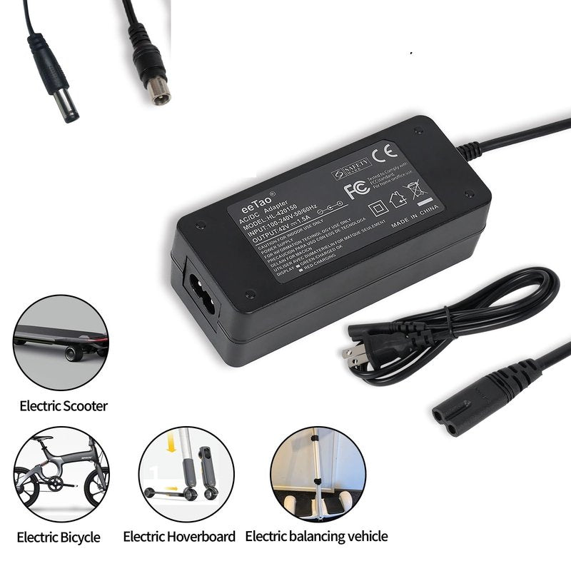 eeTao 42V AC/DC Adapter Charger Compatible with Phantomgogo Commuter R1 Electric 450W 36V 8.0Ah 36VDC 8Ah 37V 7.5Ah Lithium-ion Li-ion Battery Pack Power Supply Cord Cable PSU